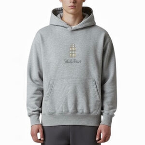 Milk Run Calgary Grey Hoodie Tartan Milk Bottle Graphic Pullover Sweater MEDIUM